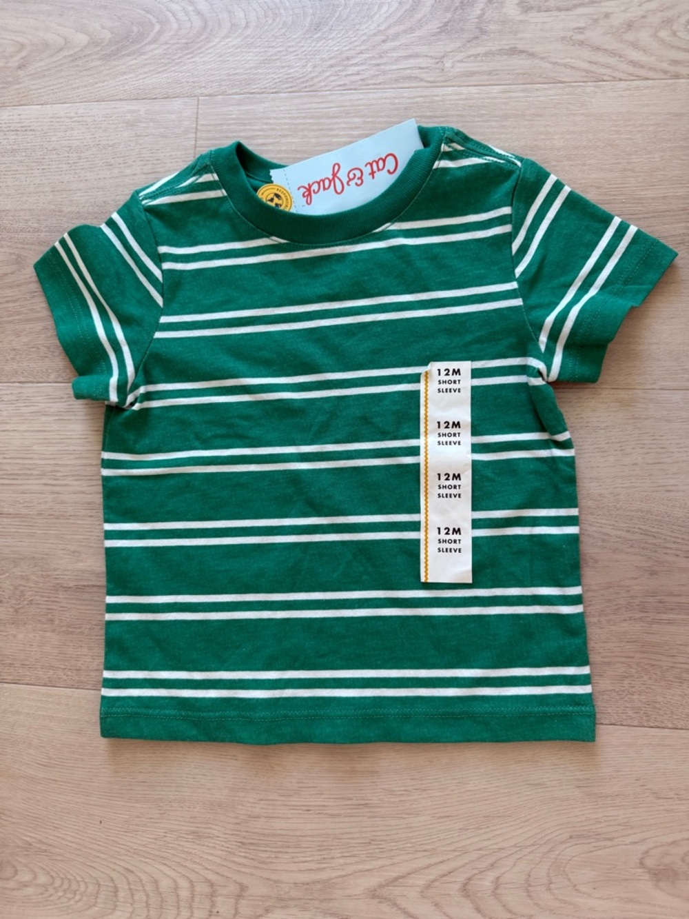 12M Cat & Jack Green Striped Short Sleeve Tee